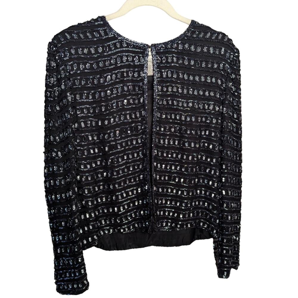 Womens Vintage Silk Black sequined Jacket size M